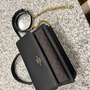 Coach Black and Brown Crossbody Bag with Gold Chain
